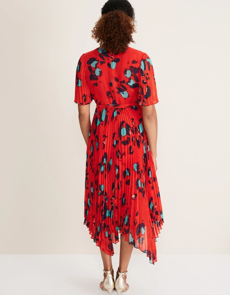 Kendall Butterfly Print Pleated Midi Dress