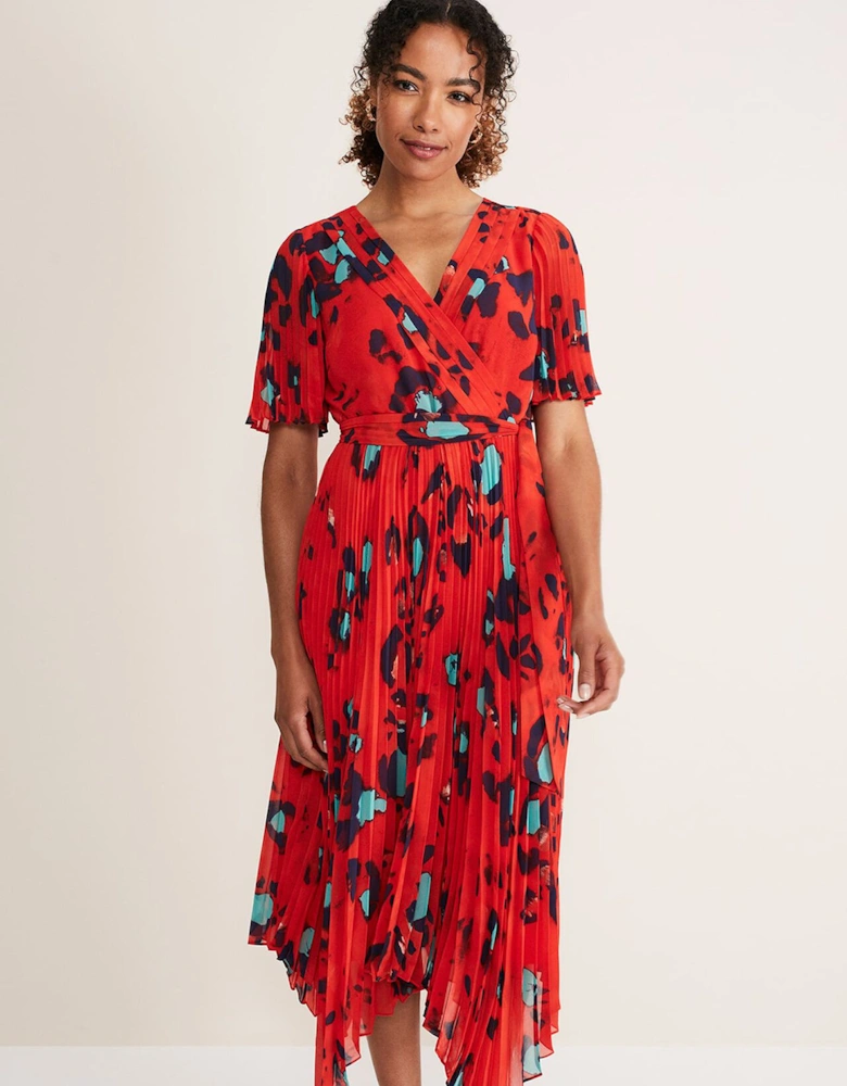 Kendall Butterfly Print Pleated Midi Dress