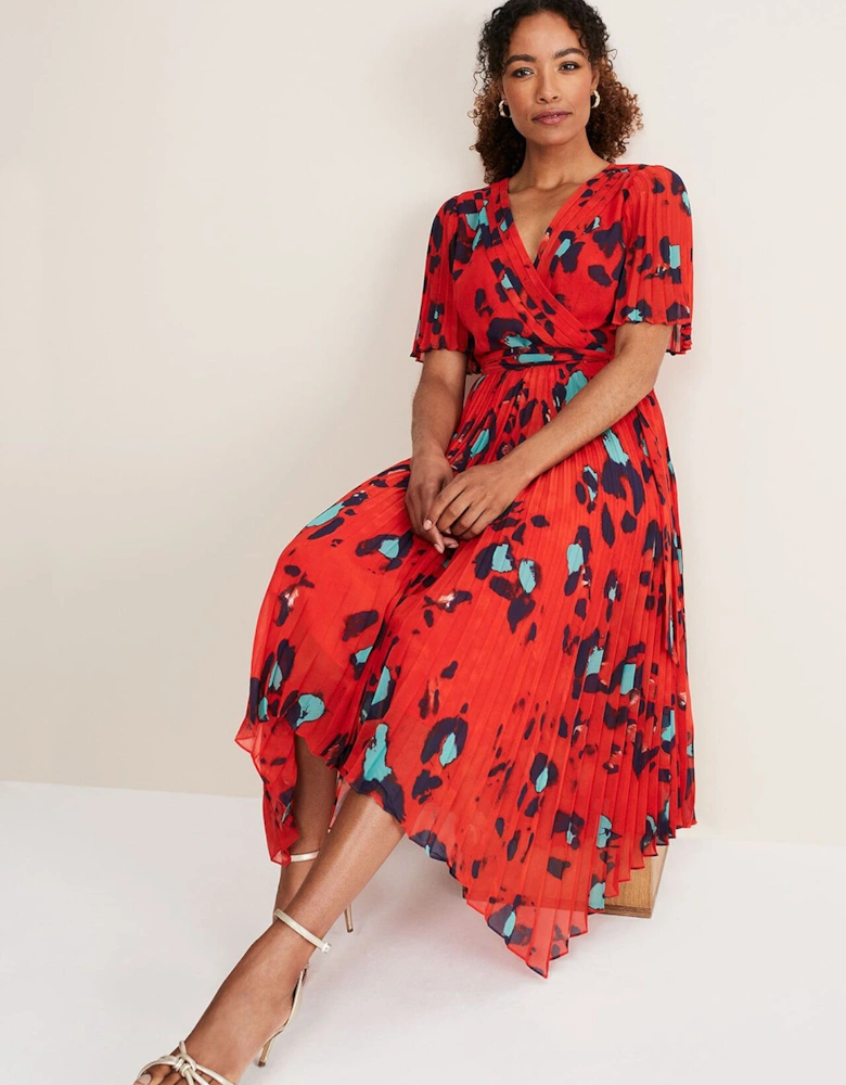 Kendall Butterfly Print Pleated Midi Dress