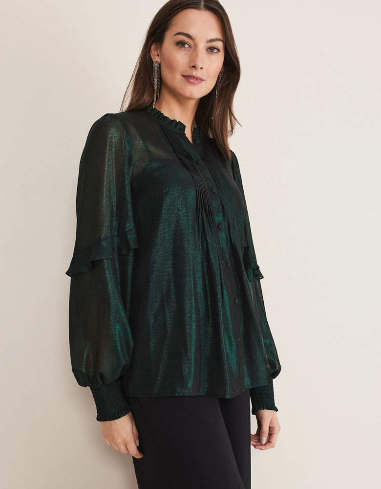 Avis Foil V-Neck Blouse