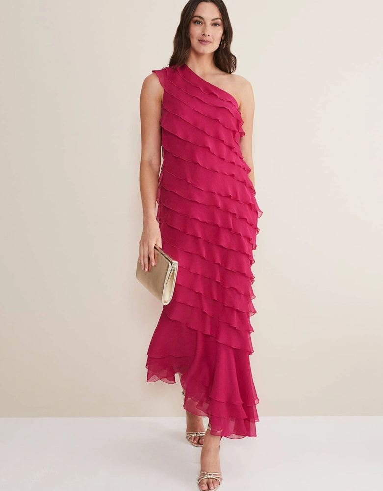 Kelsey Layered One Shoulder Maxi Dress