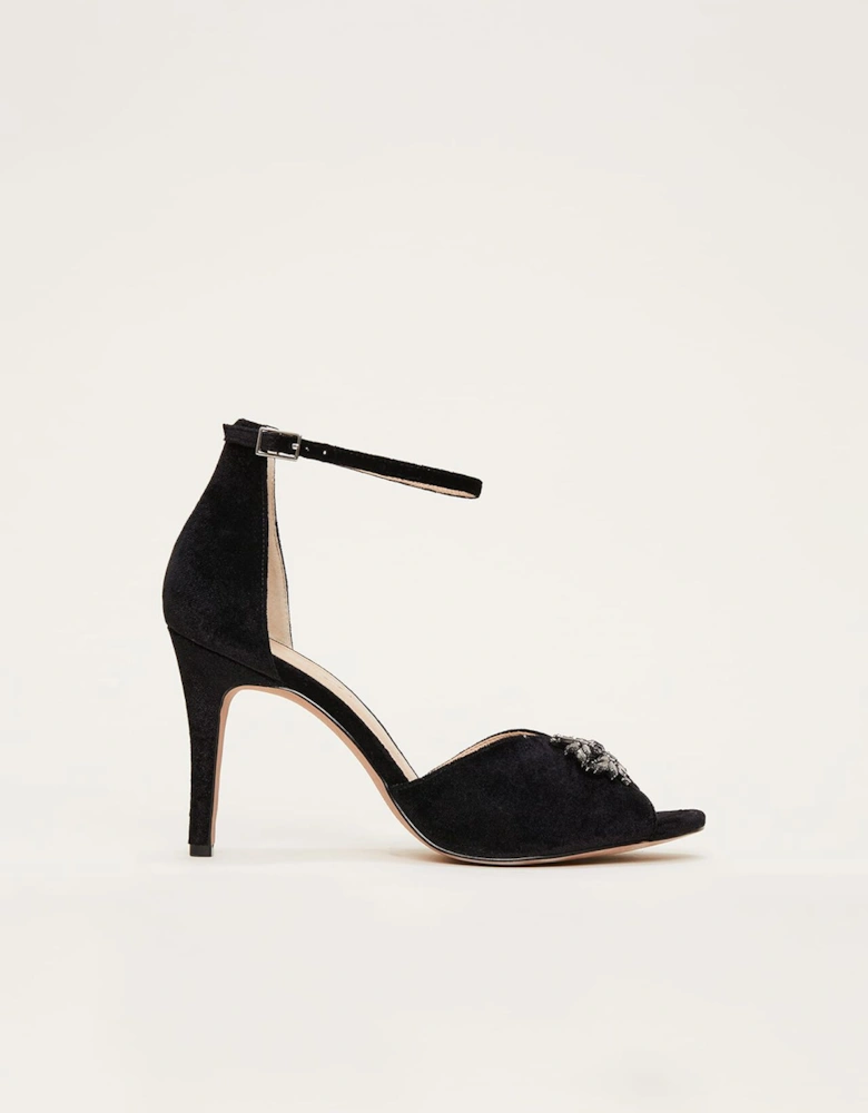 Jewel Front Velvet Sandal