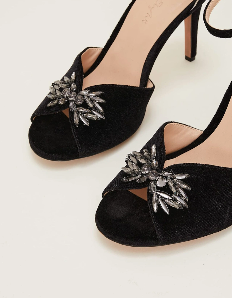 Jewel Front Velvet Sandal