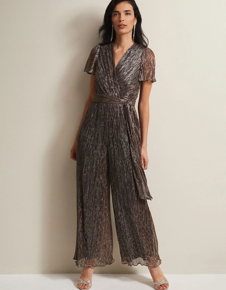 Stella Bronze Plisse Wide Leg Jumpsuit