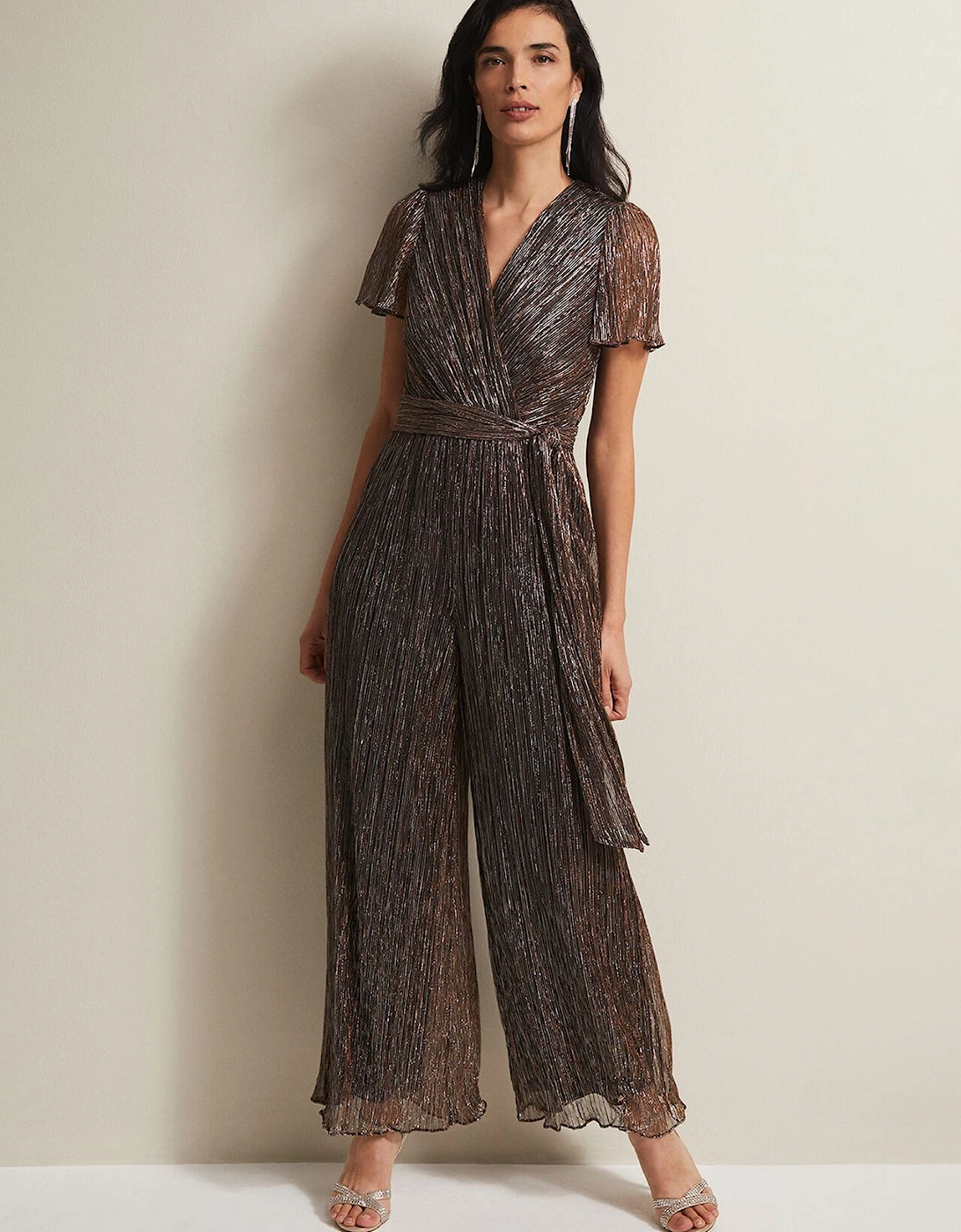 Stella Bronze Plisse Wide Leg Jumpsuit, 7 of 6