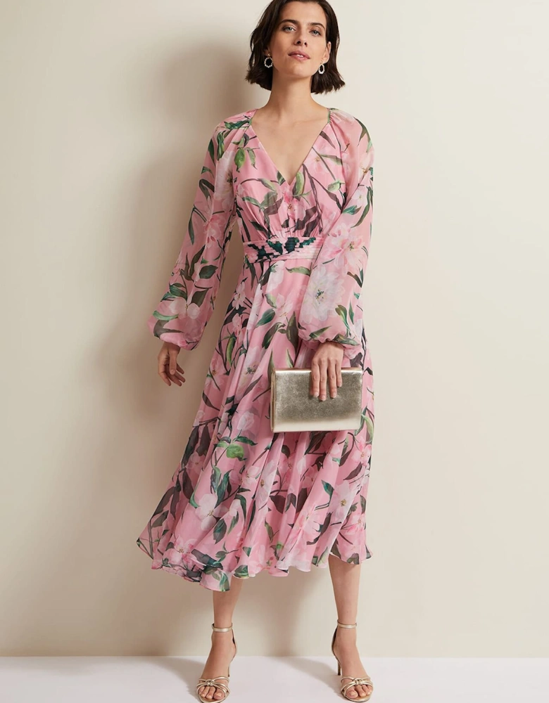 Lina Printed Long Sleeve Midi Dress