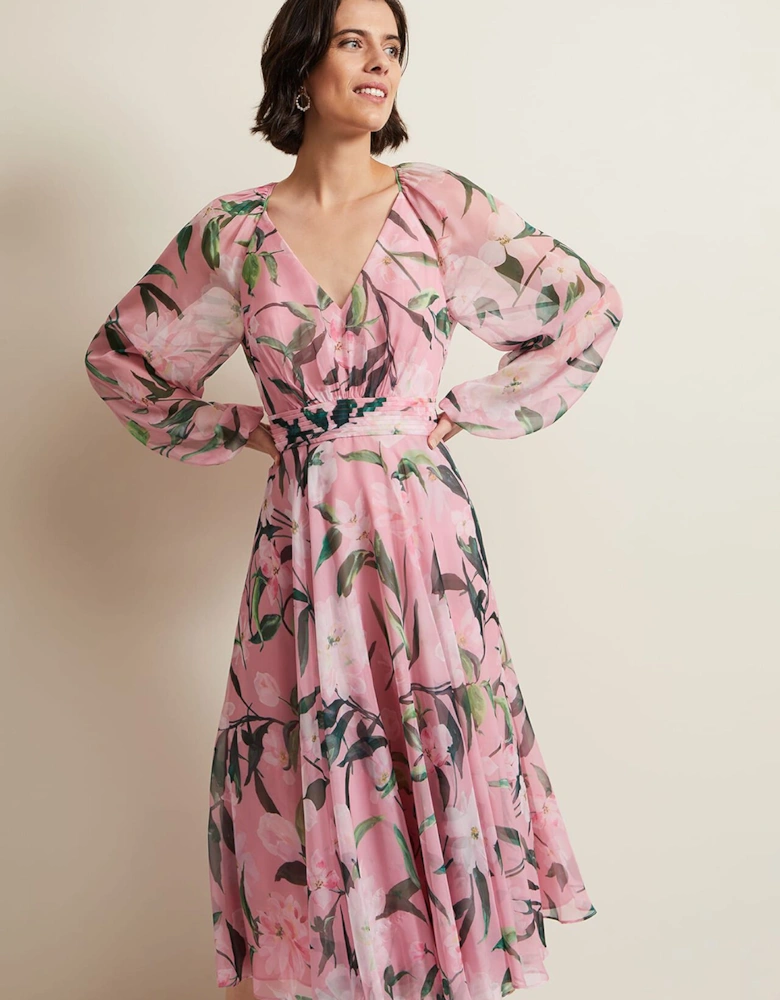 Lina Printed Long Sleeve Midi Dress