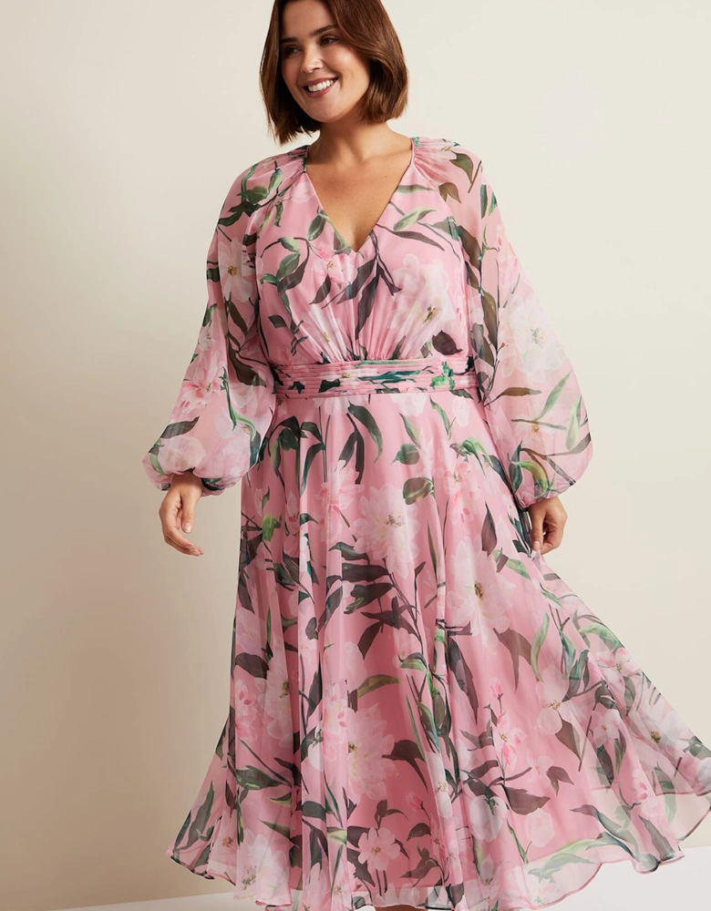 Lina Printed Long Sleeve Midi Dress