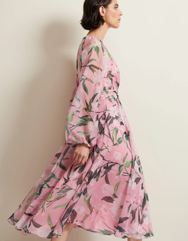 Lina Printed Long Sleeve Midi Dress