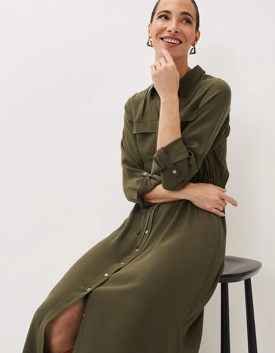 Tana Khaki Midi Dress