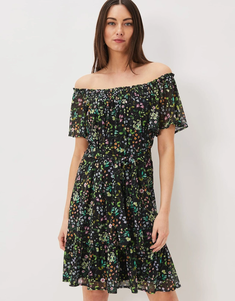 Zaylah Shirred Floral Mesh Dress