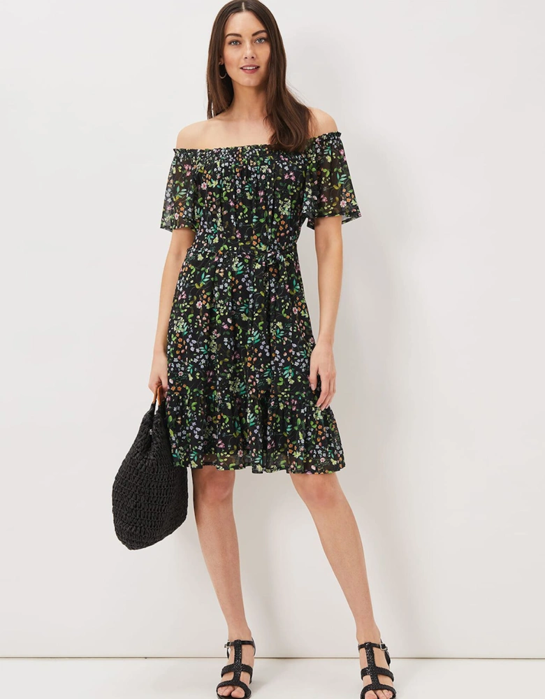 Zaylah Shirred Floral Mesh Dress