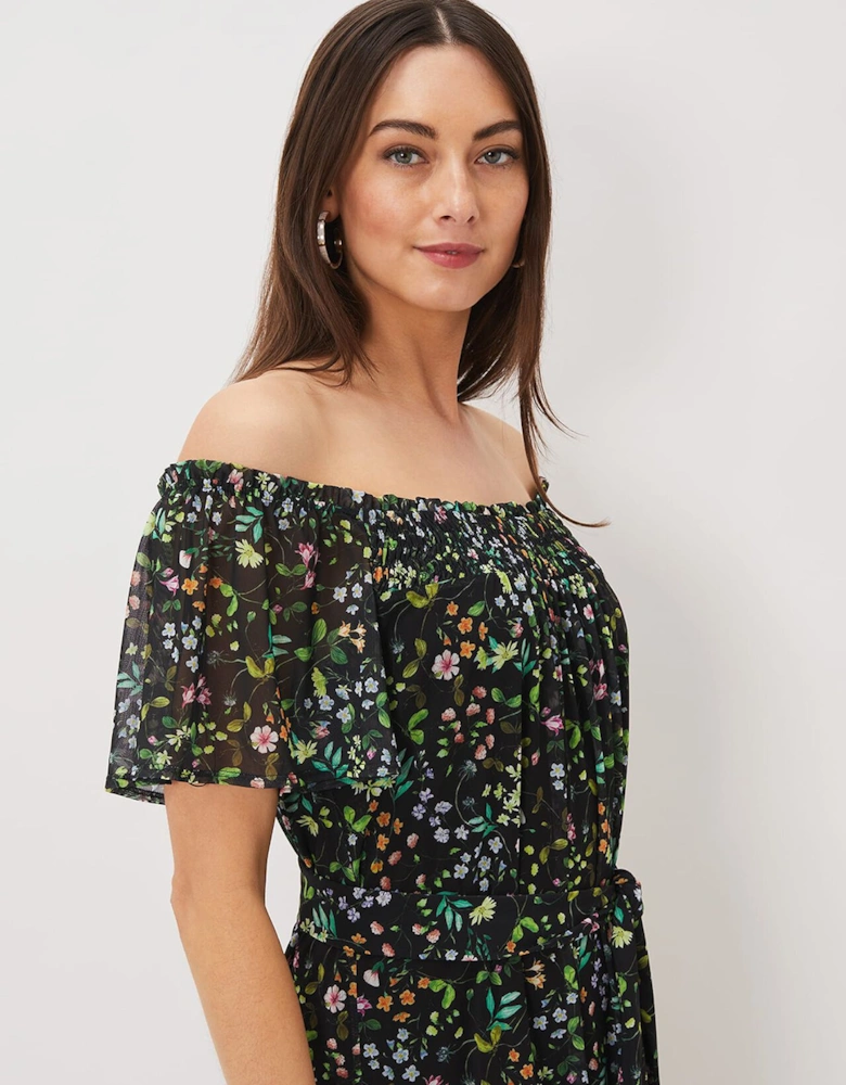 Zaylah Shirred Floral Mesh Dress