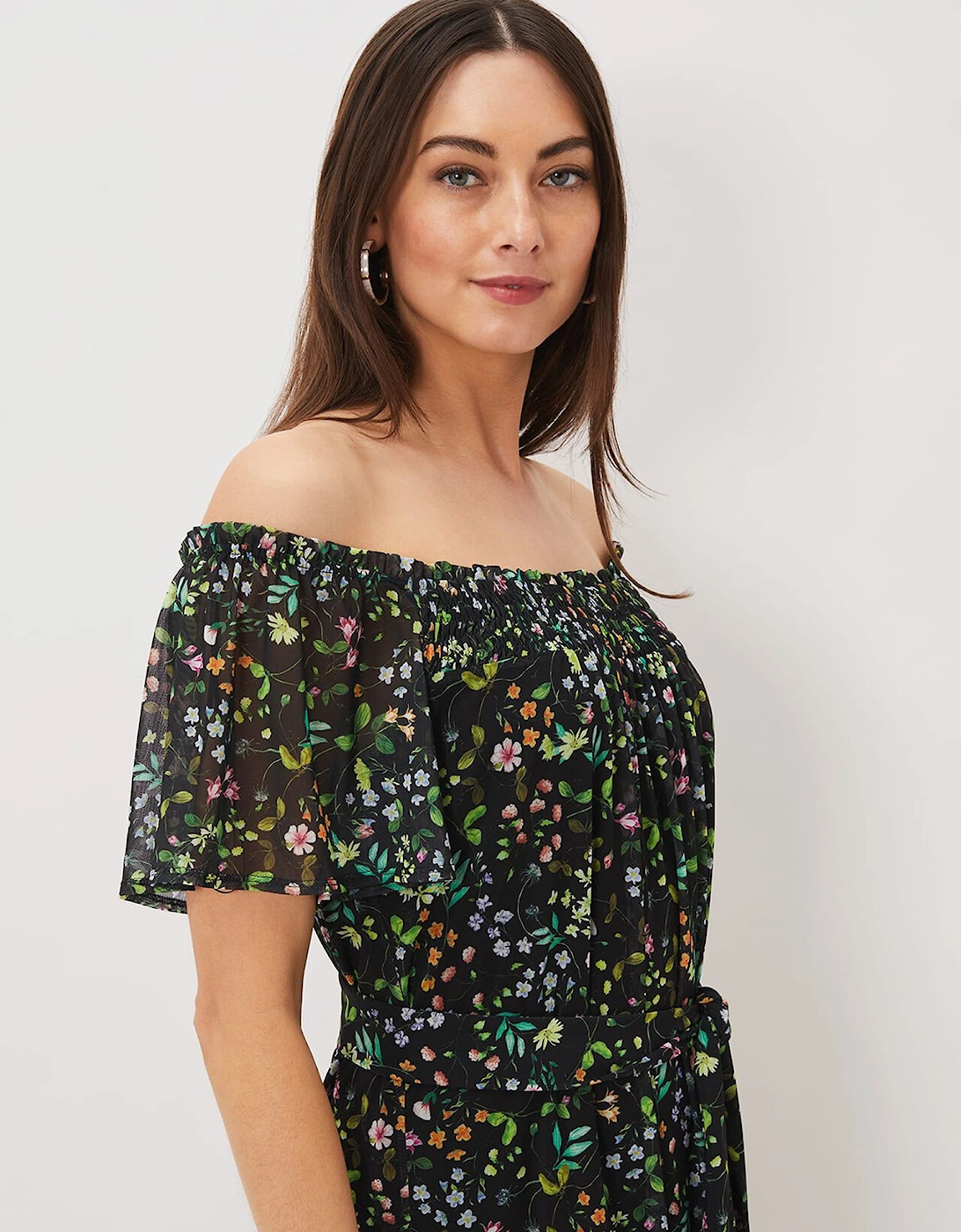 Zaylah Shirred Floral Mesh Dress