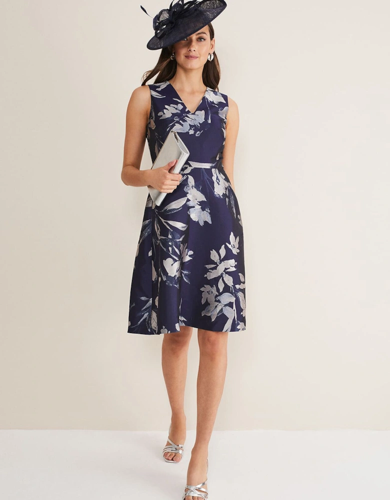 Cassy Jaquard Floral Midi Dress