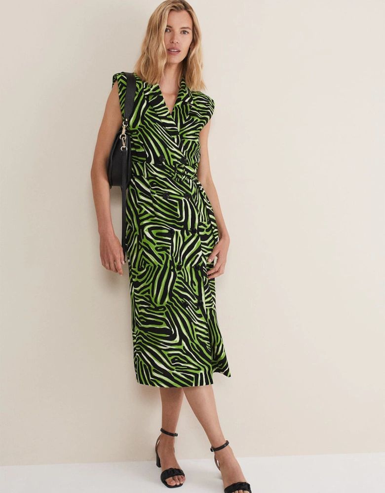 Trinny Zebra Print Trench Midi Dress