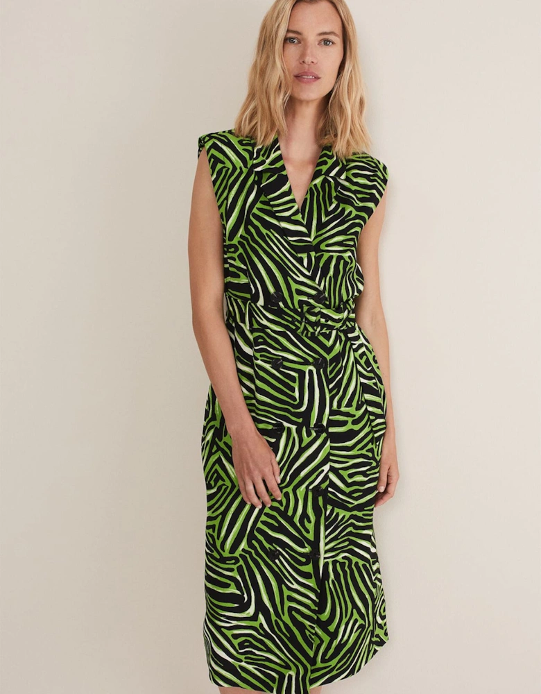 Trinny Zebra Print Trench Midi Dress