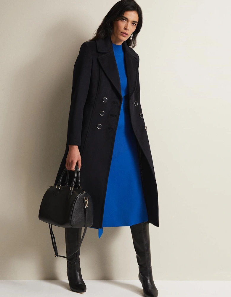 Sandra Wool Navy Long Smart Coat