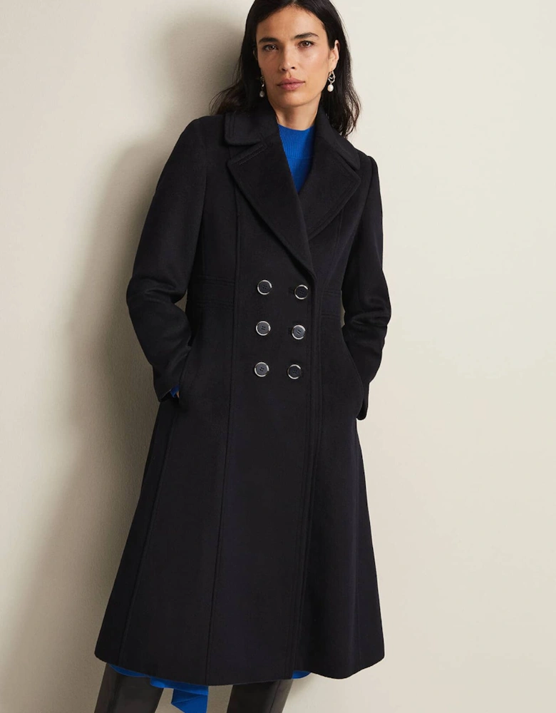 Sandra Wool Navy Long Smart Coat