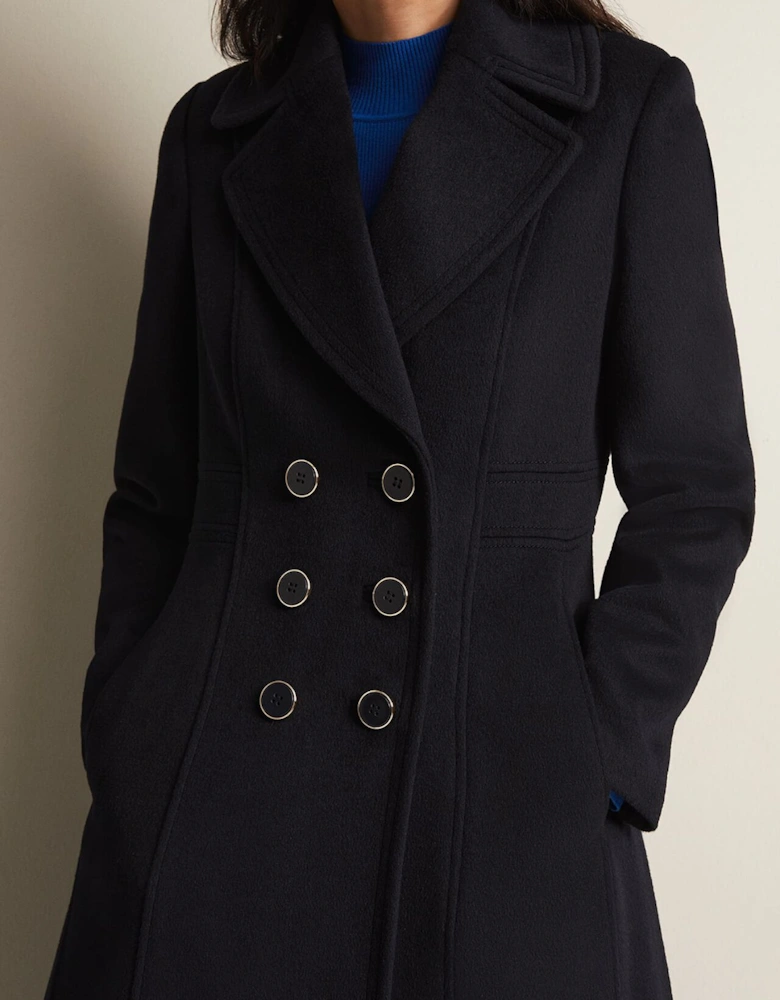 Sandra Wool Navy Long Smart Coat