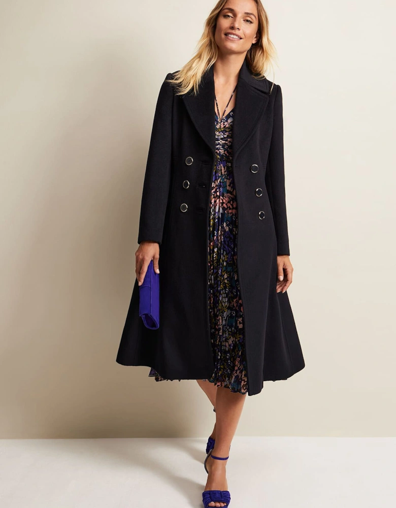 Sandra Wool Navy Long Smart Coat