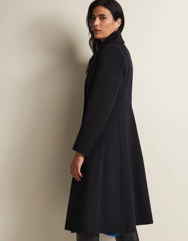 Sandra Wool Navy Long Smart Coat