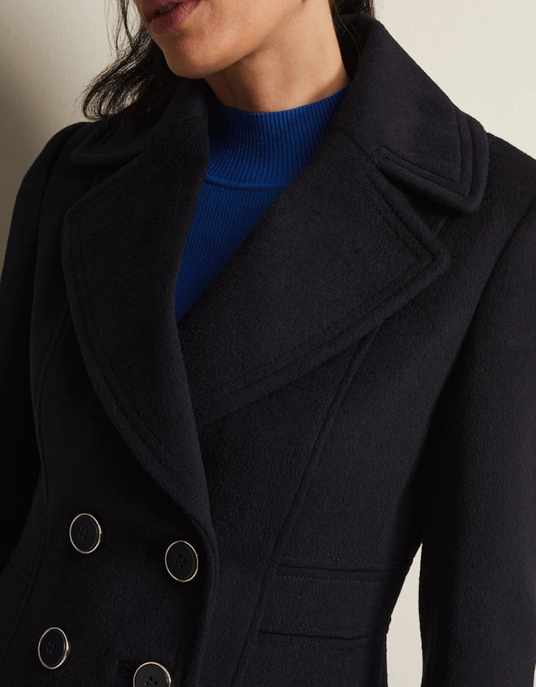 Sandra Wool Navy Long Smart Coat