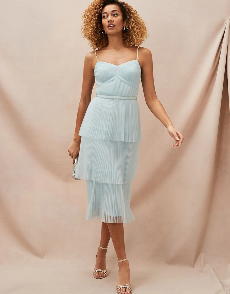 Kaia Pleated Tulle Midi Dress