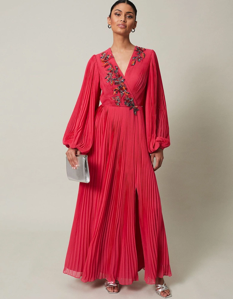 Lillian Pleated Wrap Maxi Dress