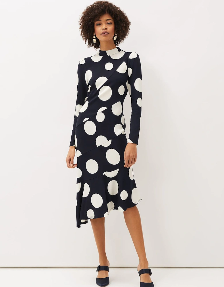 Gabi Spot Print Asymmetric Hem Dress