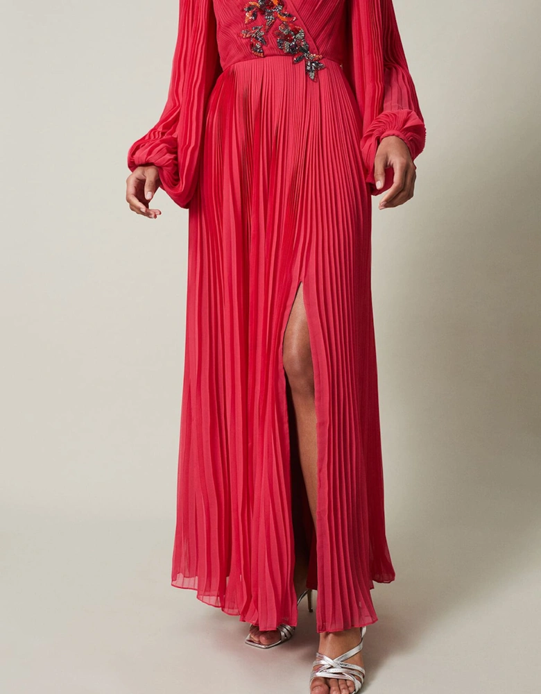 Lillian Pleated Wrap Maxi Dress