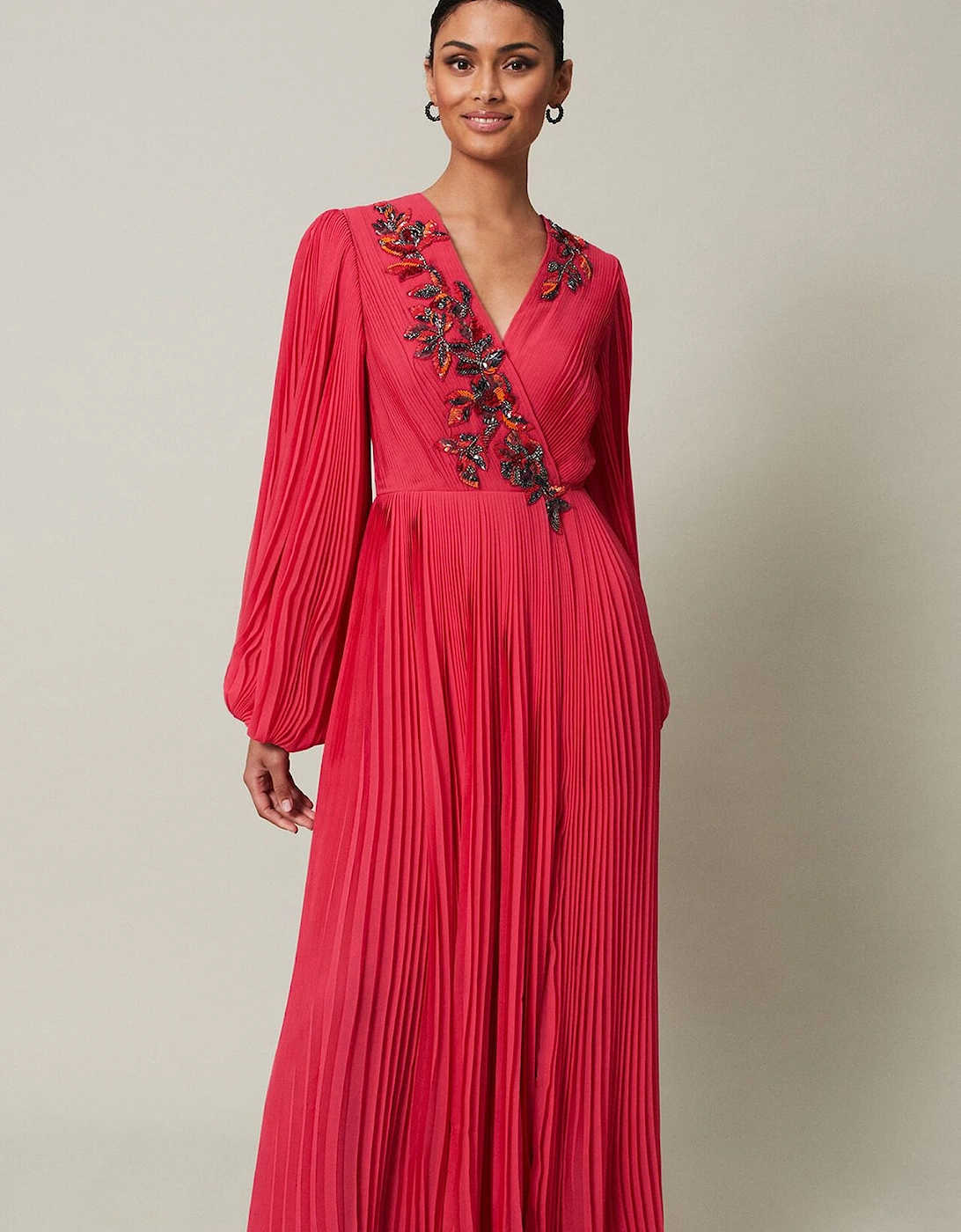 Lillian Pleated Wrap Maxi Dress