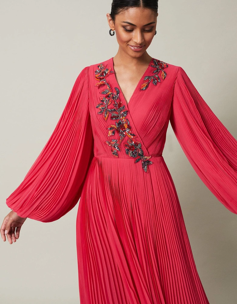 Lillian Pleated Wrap Maxi Dress