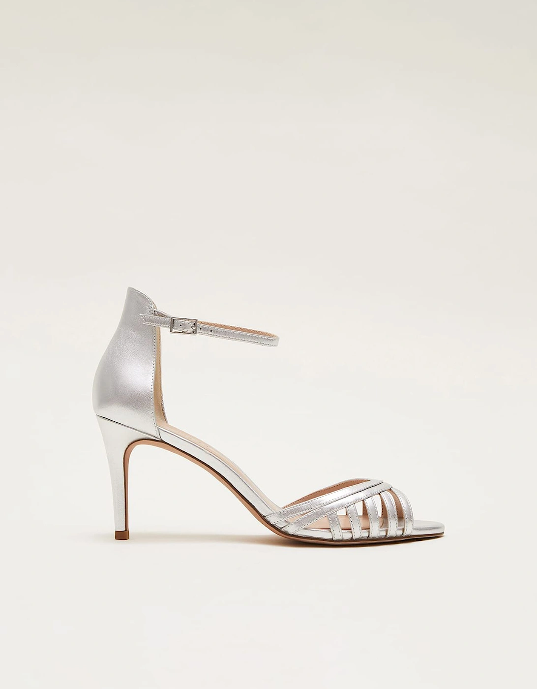 Silver Leather Open Toe Heels, 9 of 8