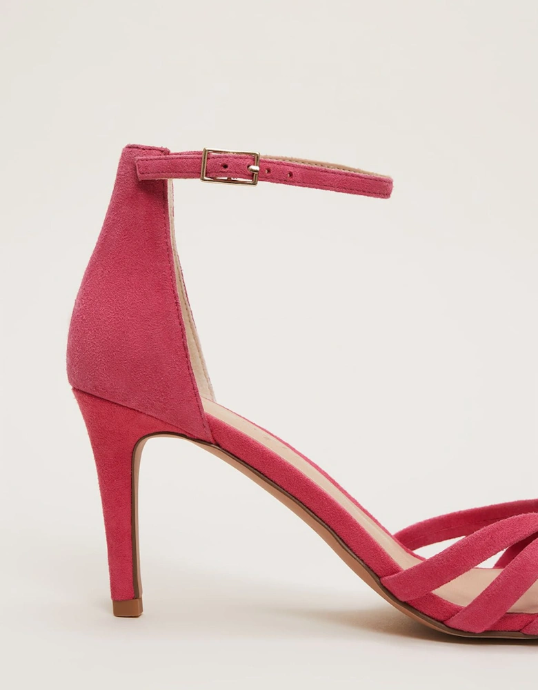 Pink Suede Open Toe Heels