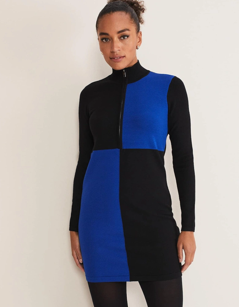 Arden Zip Detail Colour Block Knit Dress