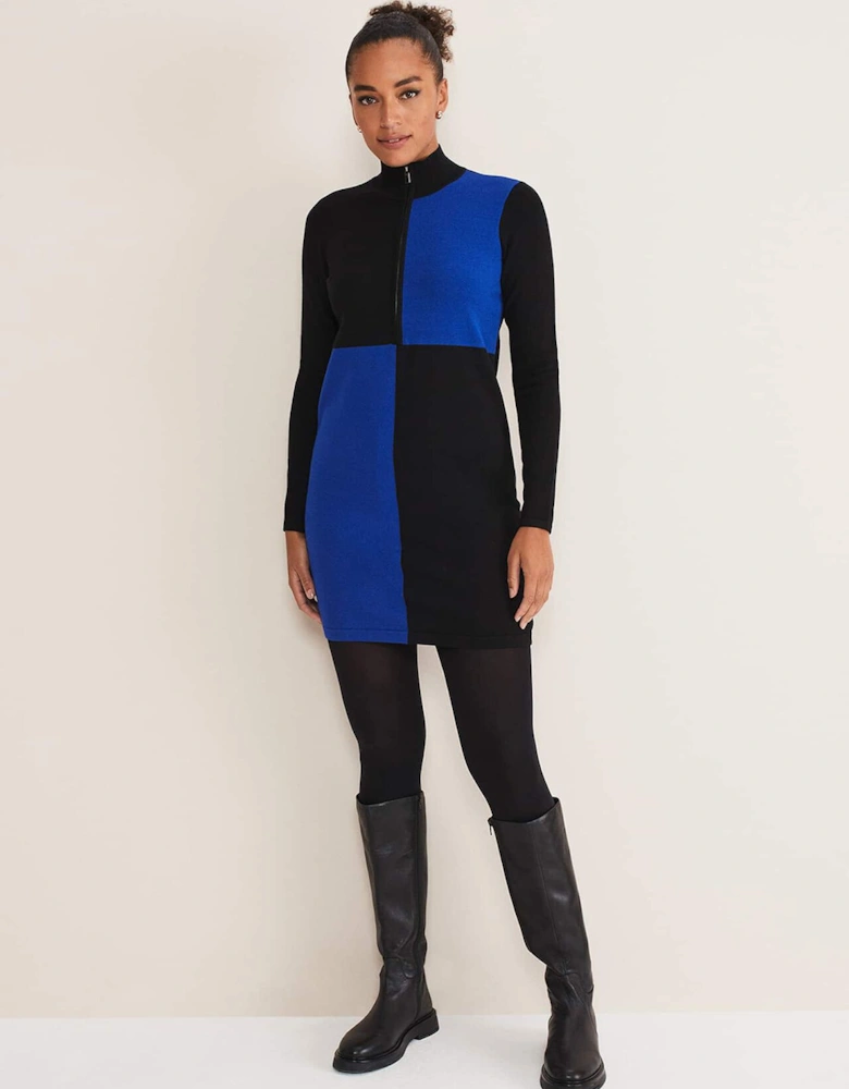 Arden Zip Detail Colour Block Knit Dress