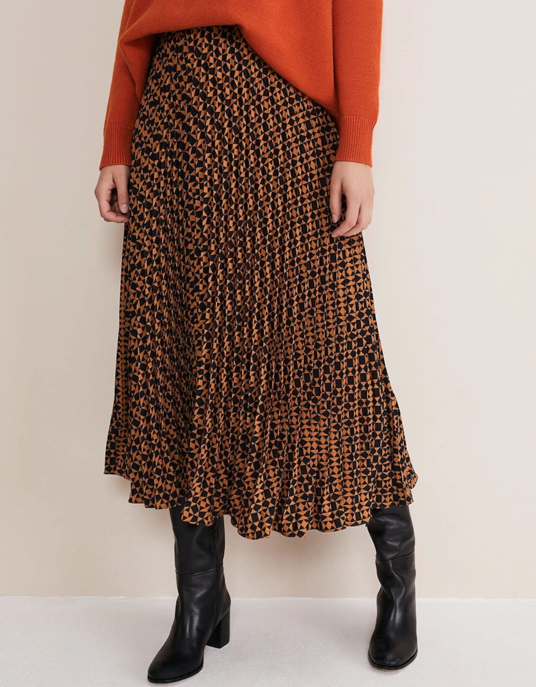 Elmina Pleated Geo Print Midi Skirt