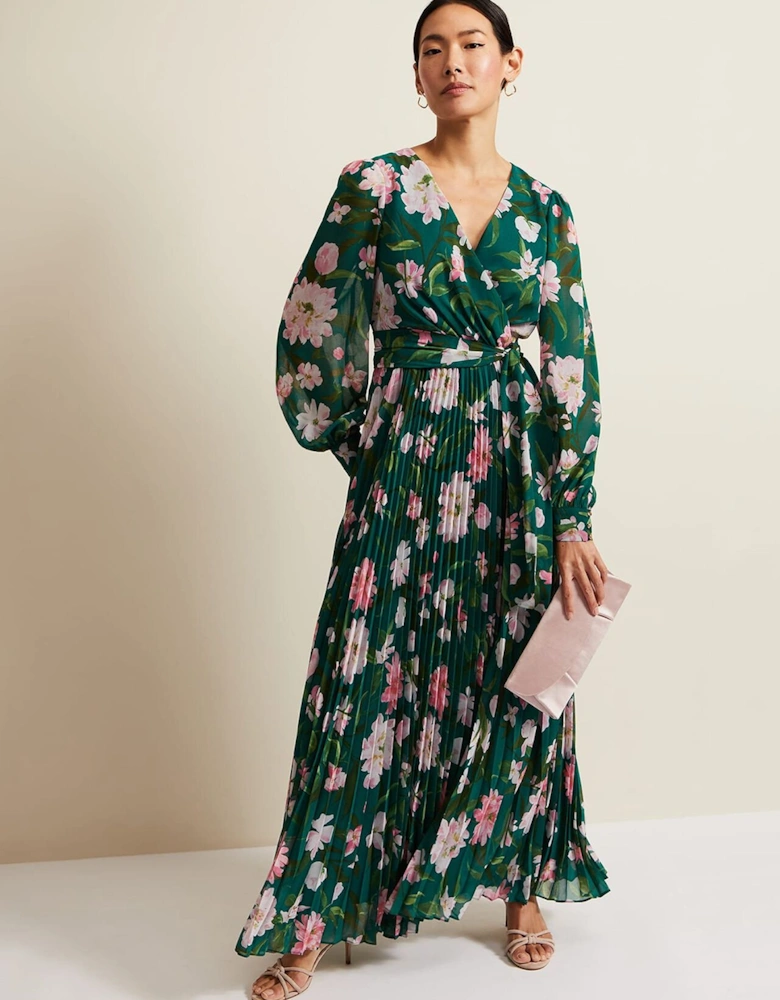 Rosa Floral Pleat Maxi Dress