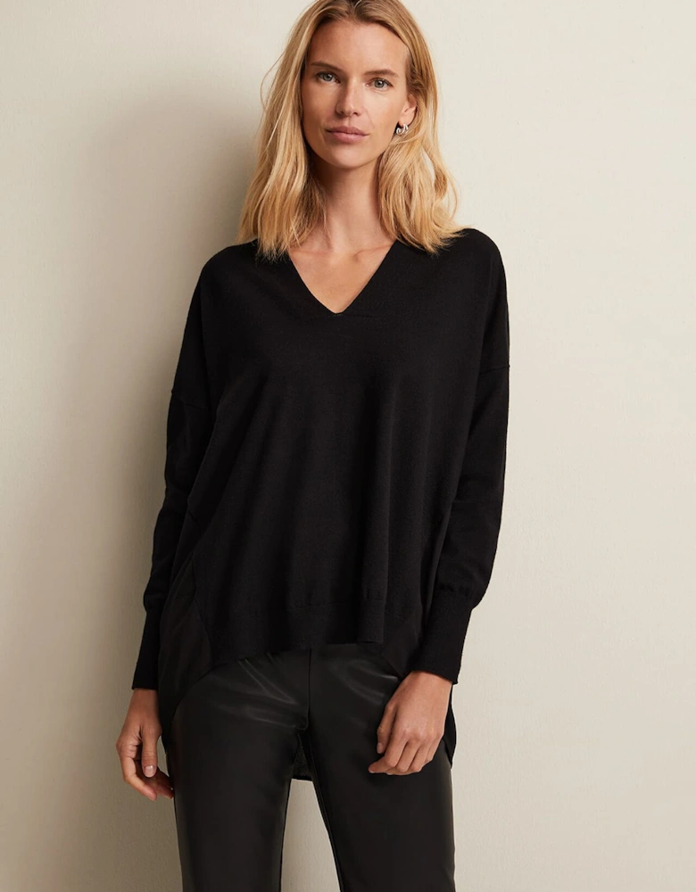 Flora Black V-Neck Fine Knit Top