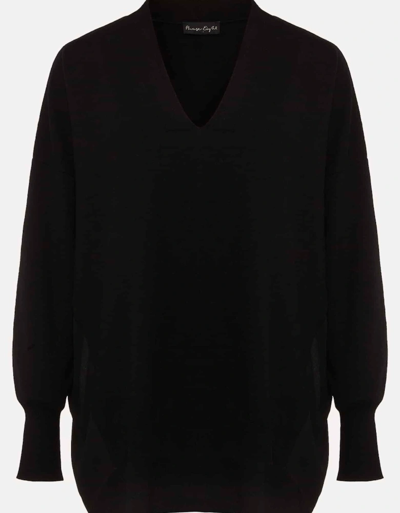 Flora Black V-Neck Fine Knit Top