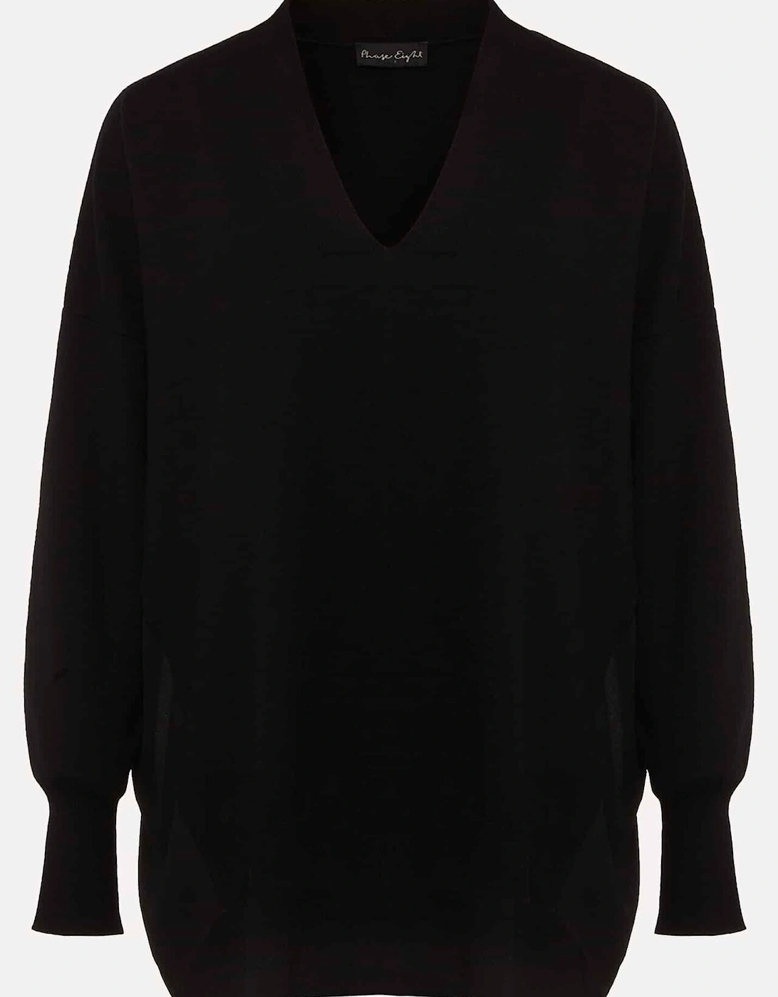 Flora Black V-Neck Fine Knit Top