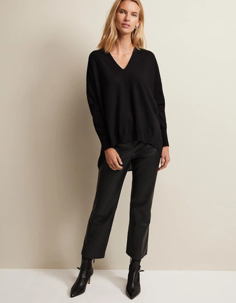 Flora Black V-Neck Fine Knit Top