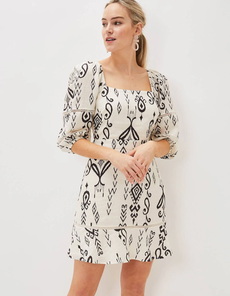 Linen Ikat Print A-Line Dress