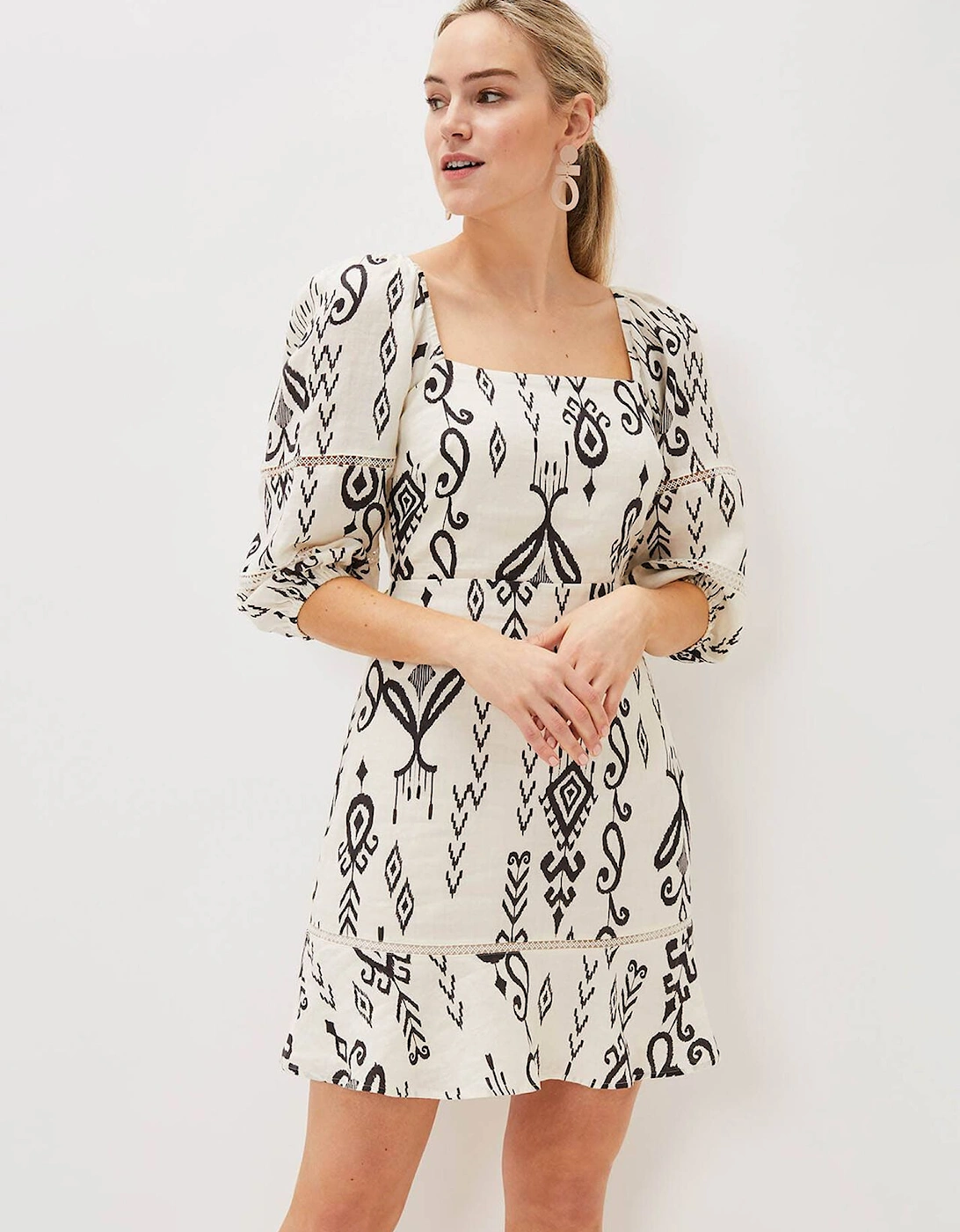 Linen Ikat Print A-Line Dress, 7 of 6