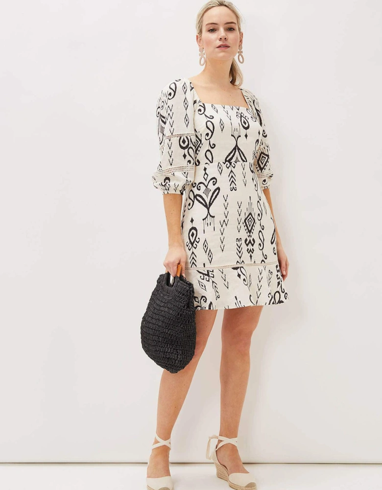 Linen Ikat Print A-Line Dress