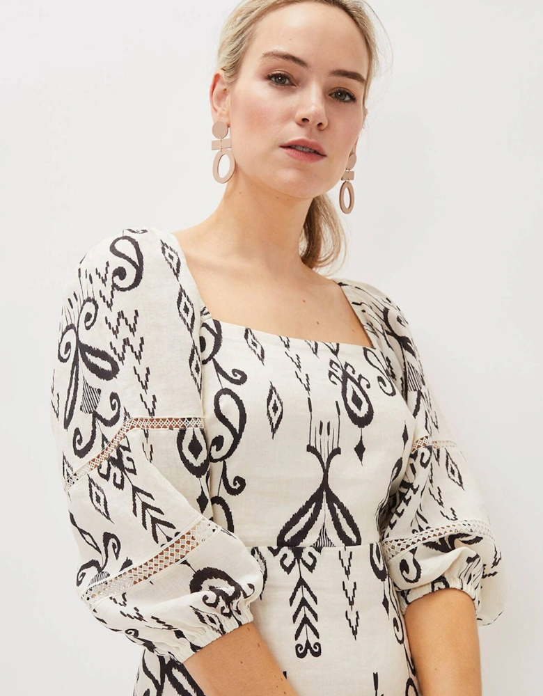 Linen Ikat Print A-Line Dress