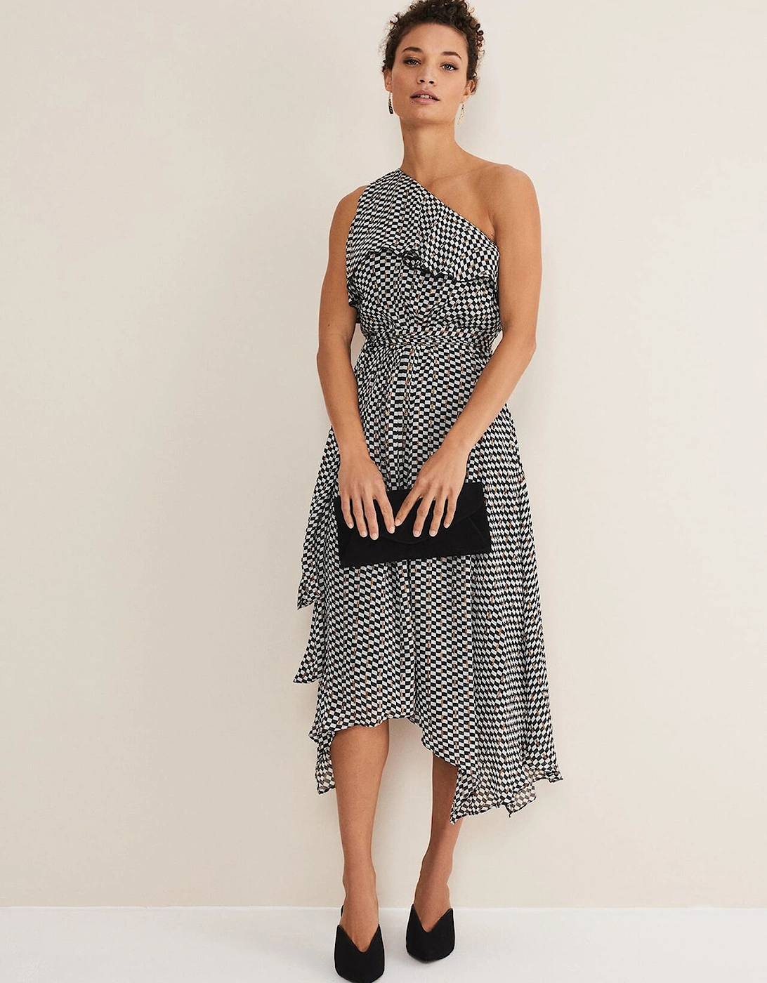 Kaz Checked One Shoulder Midi Dress, 8 of 7