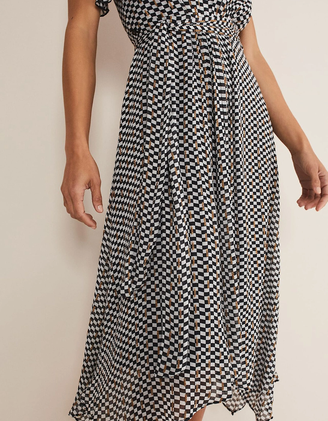 Kaz Checked One Shoulder Midi Dress