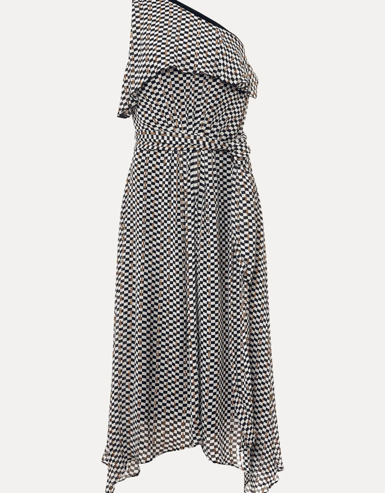 Kaz Checked One Shoulder Midi Dress